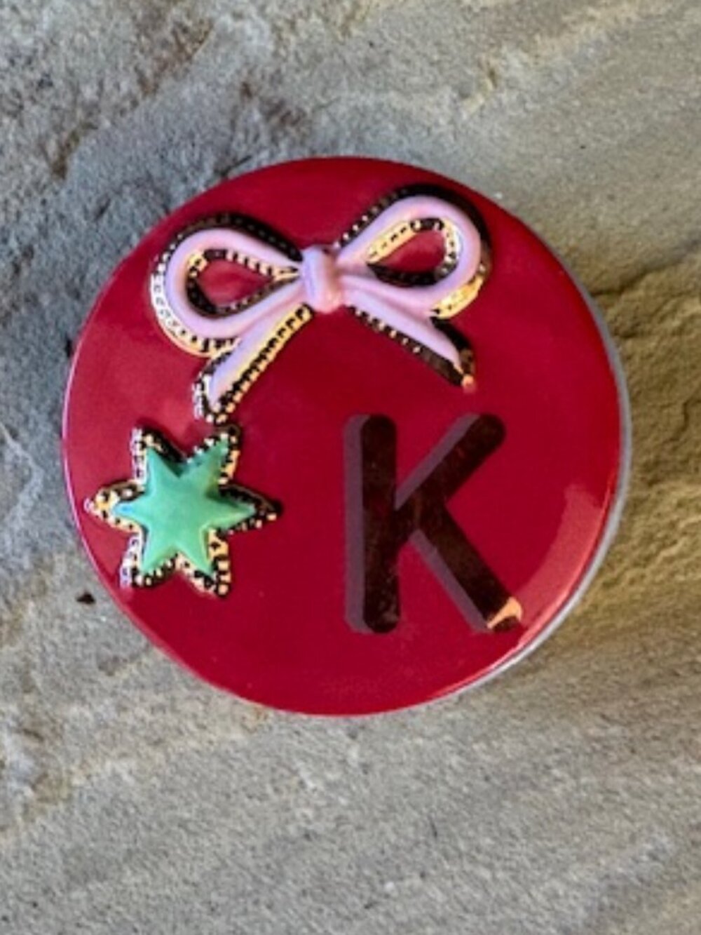 NWT Anthropologie Monogram Gold Letter "K" Bow Cottage Core Trinket Box Ceramic